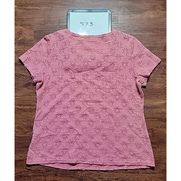 Covington Womens Rose Pink Short Sleeve Floral Embroidered Blouse Size Large - Picture 9 of 9